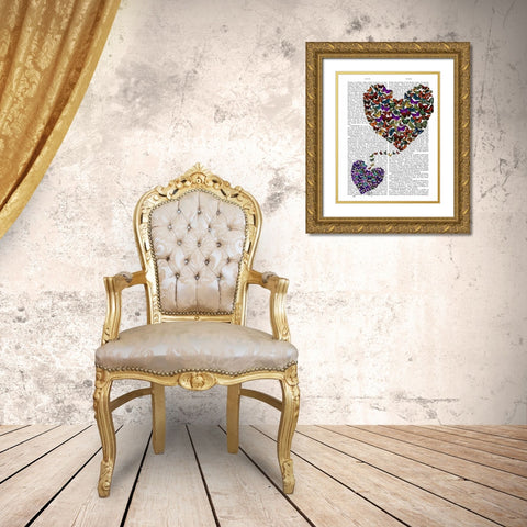Two Butterfly Hearts Gold Ornate Wood Framed Art Print with Double Matting by Fab Funky