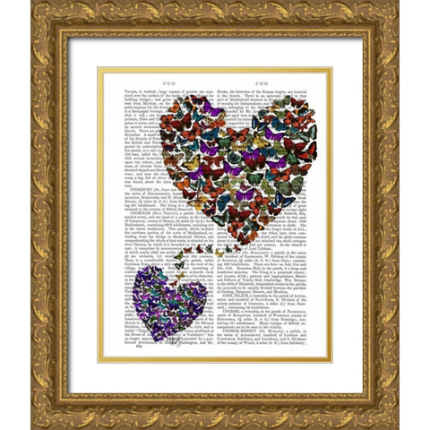 Two Butterfly Hearts Gold Ornate Wood Framed Art Print with Double Matting by Fab Funky