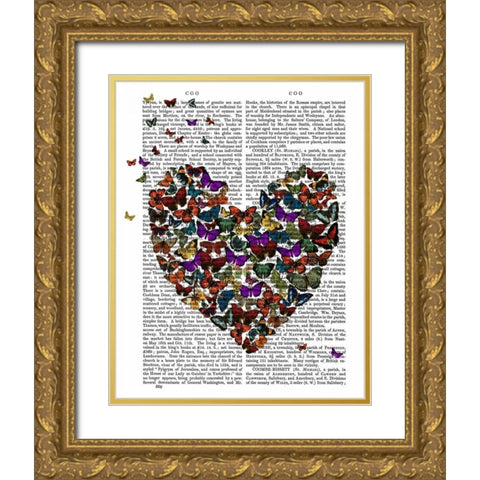 Butterfly Heart Gold Ornate Wood Framed Art Print with Double Matting by Fab Funky