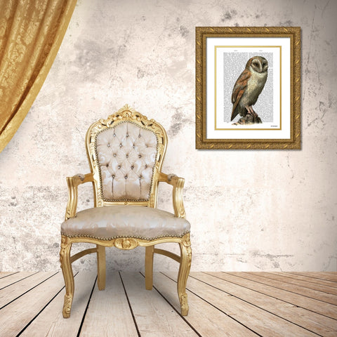 Barn Owl Gold Ornate Wood Framed Art Print with Double Matting by Fab Funky