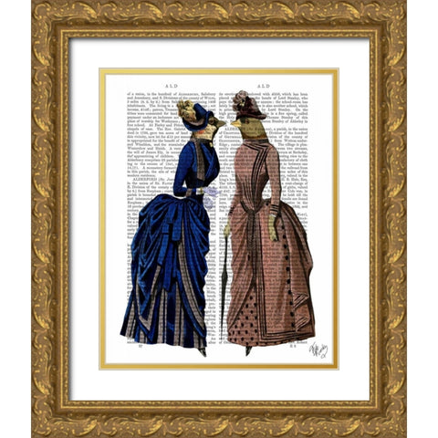 The Gossip Birds Gold Ornate Wood Framed Art Print with Double Matting by Fab Funky