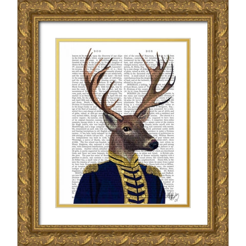 Captain Deer Gold Ornate Wood Framed Art Print with Double Matting by Fab Funky
