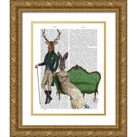 Mr Deer and Mrs Rabbit Gold Ornate Wood Framed Art Print with Double Matting by Fab Funky