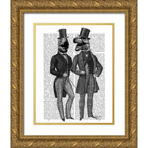 Dinosaur Men Lads Night Out Gold Ornate Wood Framed Art Print with Double Matting by Fab Funky