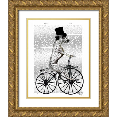 Dalmatian on Bicycle Gold Ornate Wood Framed Art Print with Double Matting by Fab Funky