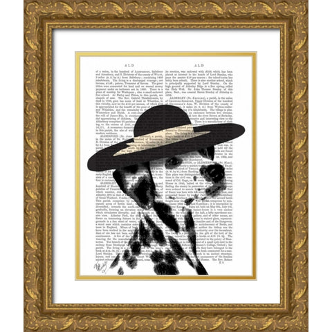 Dalmatian and Brimmed Black Hat Gold Ornate Wood Framed Art Print with Double Matting by Fab Funky