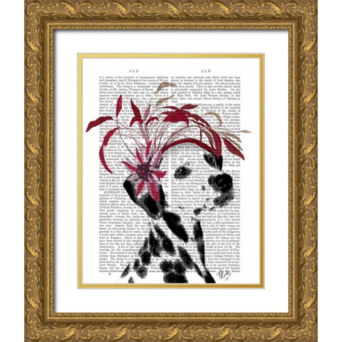 Dalmatian With Red Fascinator Gold Ornate Wood Framed Art Print with Double Matting by Fab Funky