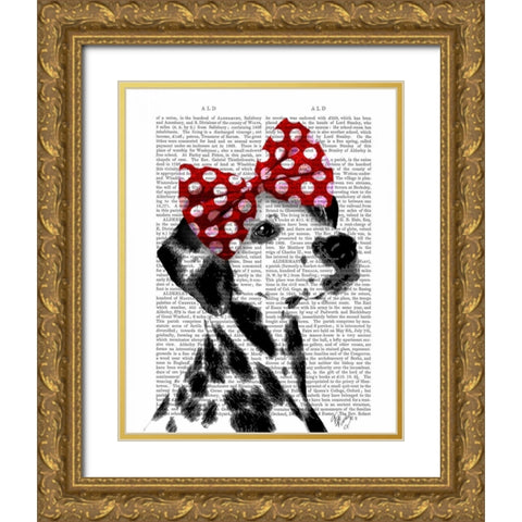 Dalmatian With Red Bow Gold Ornate Wood Framed Art Print with Double Matting by Fab Funky