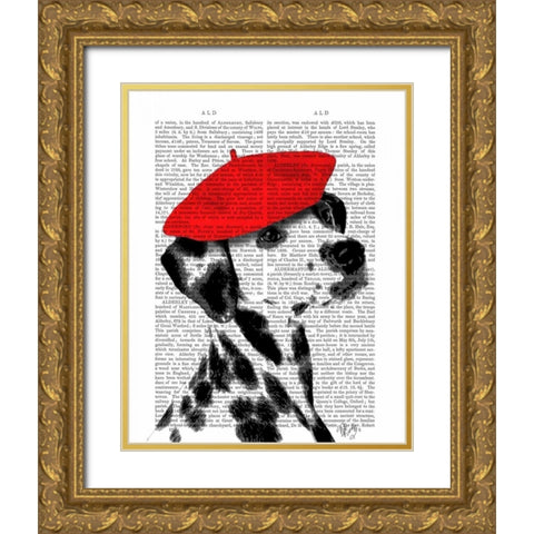 Dalmatian With Red Beret Gold Ornate Wood Framed Art Print with Double Matting by Fab Funky