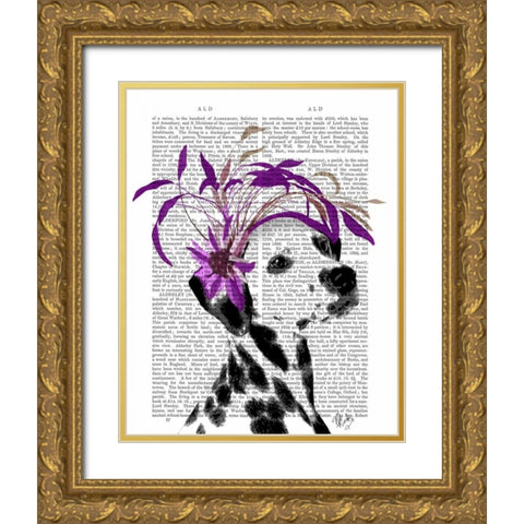 Dalmatian With Purple Fascinator Gold Ornate Wood Framed Art Print with Double Matting by Fab Funky