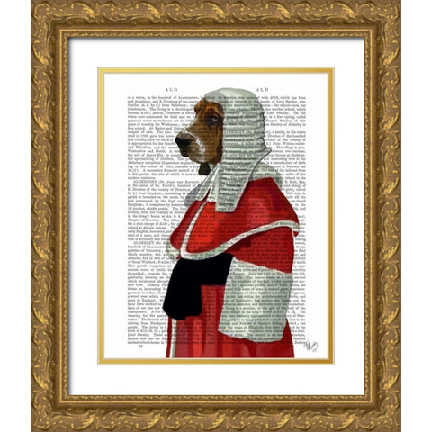 Basset Hound Judge Portrait Gold Ornate Wood Framed Art Print with Double Matting by Fab Funky