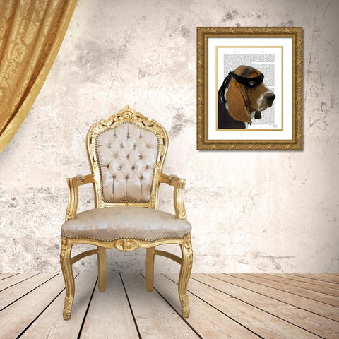 Basset Hound Ninja Gold Ornate Wood Framed Art Print with Double Matting by Fab Funky