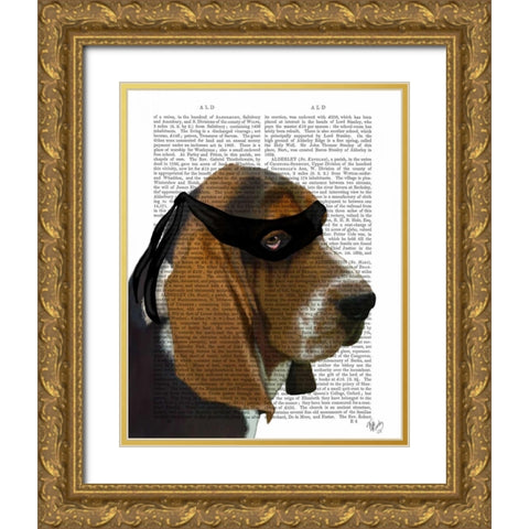 Basset Hound Ninja Gold Ornate Wood Framed Art Print with Double Matting by Fab Funky
