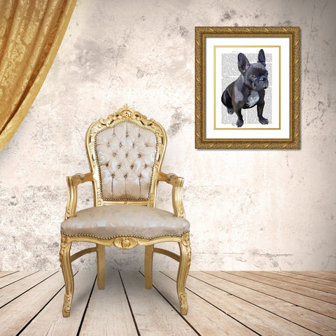 French Bulldog Plain Gold Ornate Wood Framed Art Print with Double Matting by Fab Funky