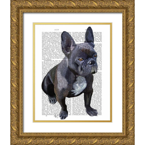 French Bulldog Plain Gold Ornate Wood Framed Art Print with Double Matting by Fab Funky