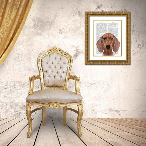 Dachshund Illustration Plain Gold Ornate Wood Framed Art Print with Double Matting by Fab Funky