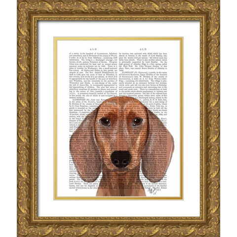 Dachshund Illustration Plain Gold Ornate Wood Framed Art Print with Double Matting by Fab Funky