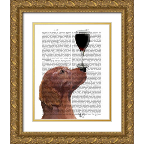 Red Setter Dog Au Vin Gold Ornate Wood Framed Art Print with Double Matting by Fab Funky