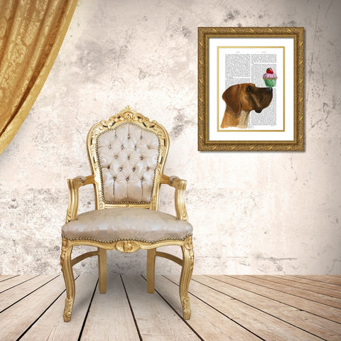 Great Dane and Cupcake Gold Ornate Wood Framed Art Print with Double Matting by Fab Funky