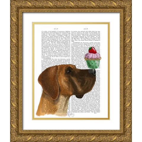 Great Dane and Cupcake Gold Ornate Wood Framed Art Print with Double Matting by Fab Funky
