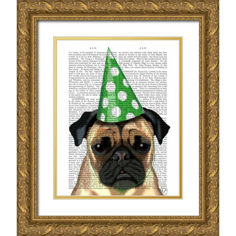 Party Pug Gold Ornate Wood Framed Art Print with Double Matting by Fab Funky