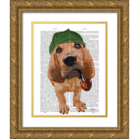 Bloodhound Sherlock Holmes Gold Ornate Wood Framed Art Print with Double Matting by Fab Funky