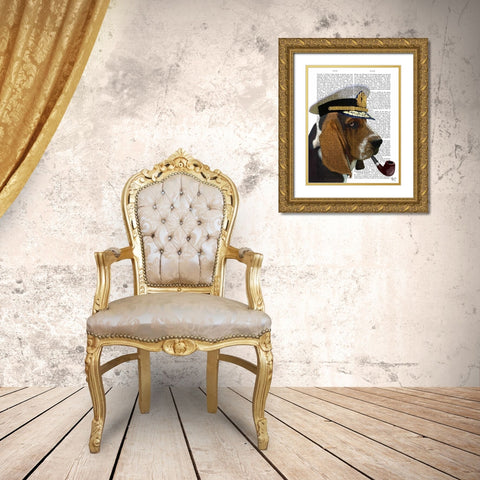 Basset Hound Sea Dog Gold Ornate Wood Framed Art Print with Double Matting by Fab Funky