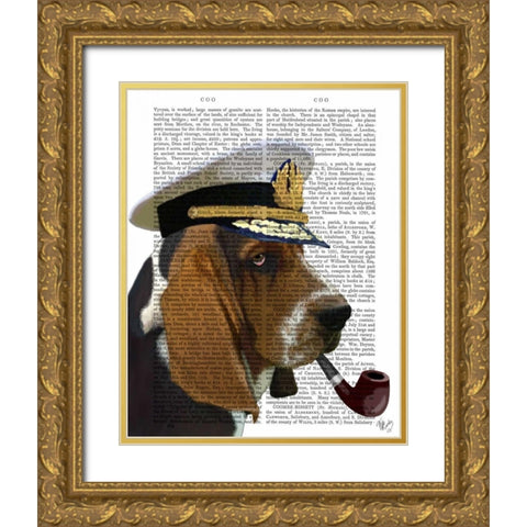 Basset Hound Sea Dog Gold Ornate Wood Framed Art Print with Double Matting by Fab Funky