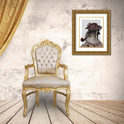 Schnauzer Sherlock Gold Ornate Wood Framed Art Print with Double Matting by Fab Funky