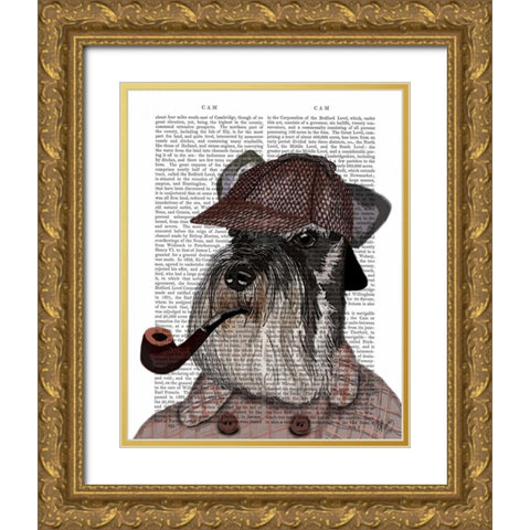 Schnauzer Sherlock Gold Ornate Wood Framed Art Print with Double Matting by Fab Funky