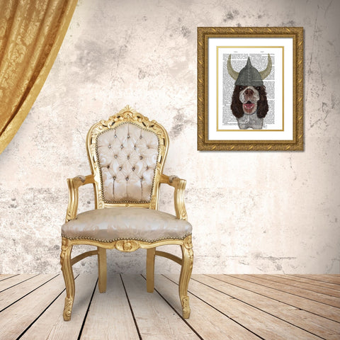 Springer Spaniel Viking Gold Ornate Wood Framed Art Print with Double Matting by Fab Funky
