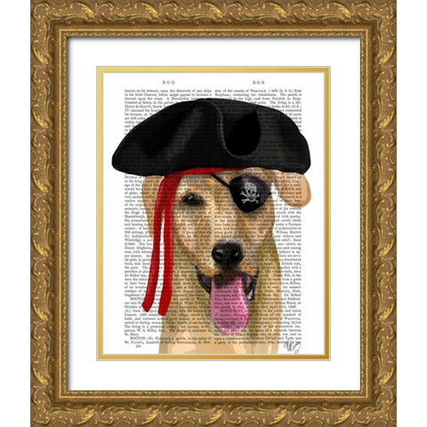 Yellow Labrador Pirate Gold Ornate Wood Framed Art Print with Double Matting by Fab Funky