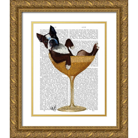 Boston Terrier in Cocktail Glass Gold Ornate Wood Framed Art Print with Double Matting by Fab Funky