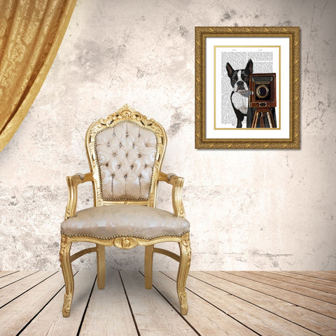 Boston Terrier Photographer Gold Ornate Wood Framed Art Print with Double Matting by Fab Funky