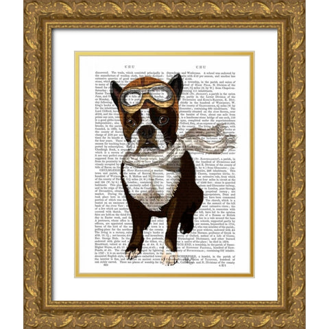 Boston Terrier Flying Ace Gold Ornate Wood Framed Art Print with Double Matting by Fab Funky