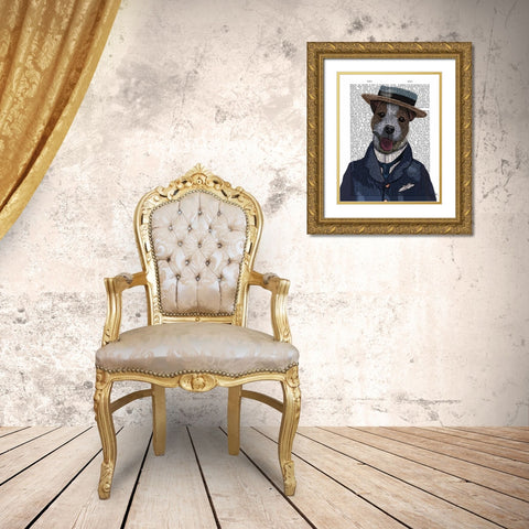 Jack Russell in Boater Gold Ornate Wood Framed Art Print with Double Matting by Fab Funky