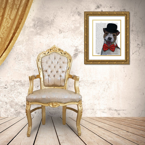 Jack Russell Union Jack Gold Ornate Wood Framed Art Print with Double Matting by Fab Funky