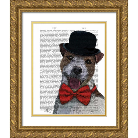 Jack Russell Union Jack Gold Ornate Wood Framed Art Print with Double Matting by Fab Funky