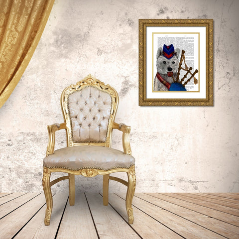 West Highland Terrier and Bagpipes Gold Ornate Wood Framed Art Print with Double Matting by Fab Funky