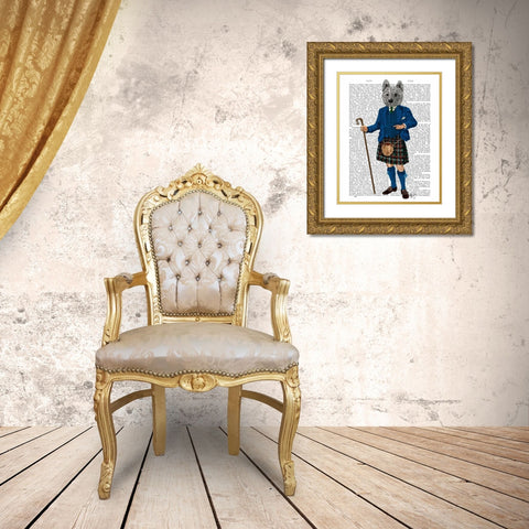 West Highland Terrier in Kilt Gold Ornate Wood Framed Art Print with Double Matting by Fab Funky