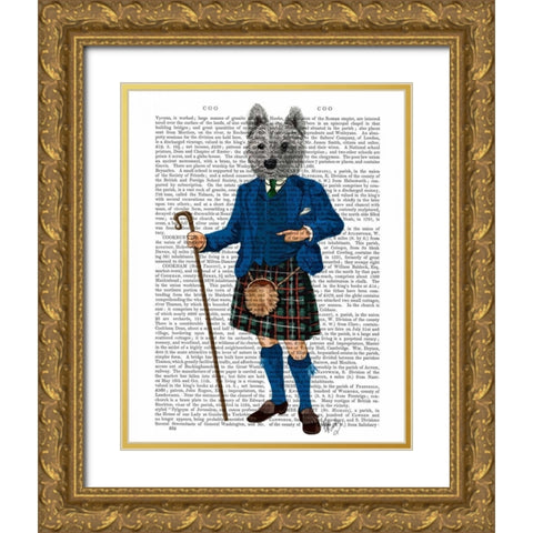 West Highland Terrier in Kilt Gold Ornate Wood Framed Art Print with Double Matting by Fab Funky
