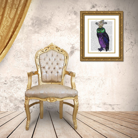 Purple Owl Gold Ornate Wood Framed Art Print with Double Matting by Fab Funky