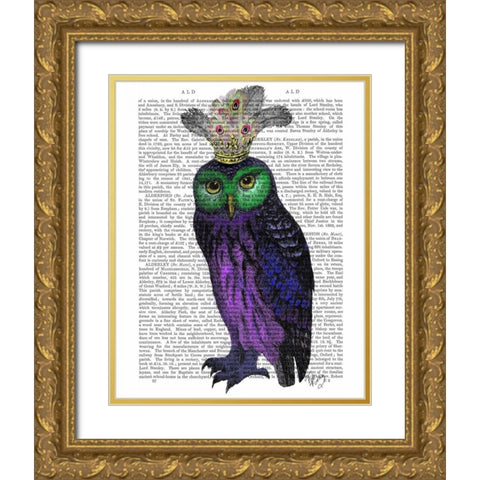 Purple Owl Gold Ornate Wood Framed Art Print with Double Matting by Fab Funky
