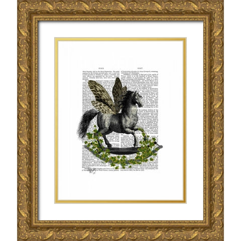 Rocking Horse Fly Gold Ornate Wood Framed Art Print with Double Matting by Fab Funky