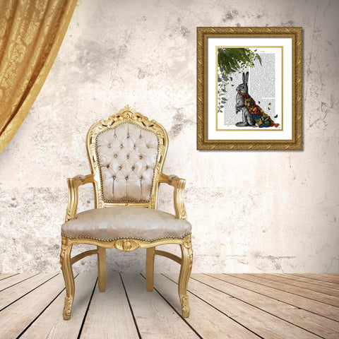 Hare with Butterfly Cloak Gold Ornate Wood Framed Art Print with Double Matting by Fab Funky