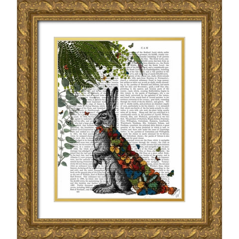 Hare with Butterfly Cloak Gold Ornate Wood Framed Art Print with Double Matting by Fab Funky