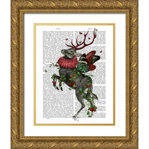 Strawberry Deer Gold Ornate Wood Framed Art Print with Double Matting by Fab Funky
