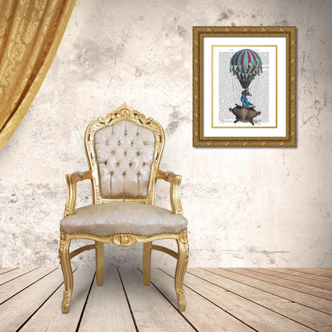 Flying Zebra Gold Ornate Wood Framed Art Print with Double Matting by Fab Funky