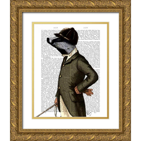Badger The Rider Portrait Gold Ornate Wood Framed Art Print with Double Matting by Fab Funky