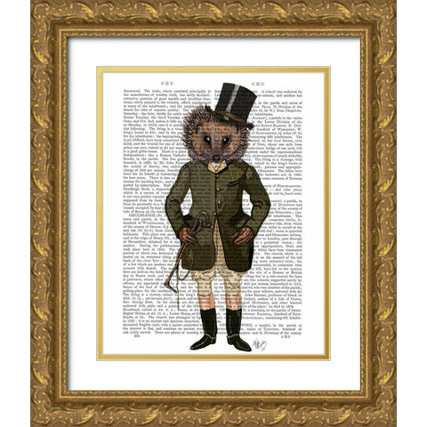 Hedgehog Rider Full Gold Ornate Wood Framed Art Print with Double Matting by Fab Funky
